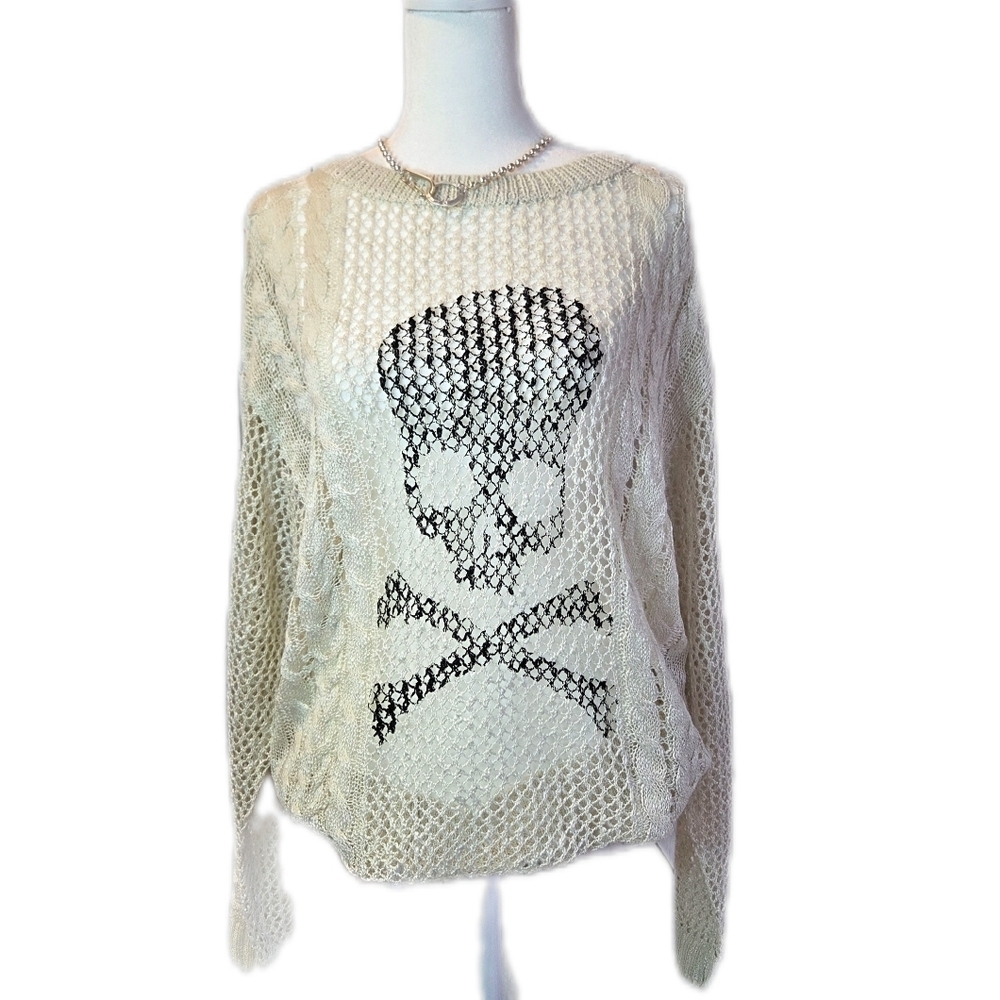 Edgy Cream Skull Sweater